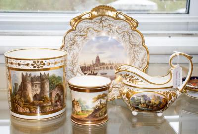 Appraisal: Four English pieces of topographical porcelain comprising a Derby Bloor