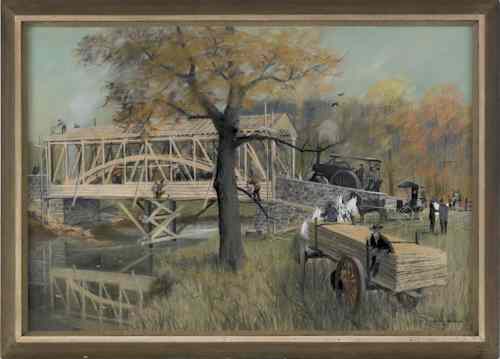 Appraisal: Barclay Rubincam American - pastel titled Building the Bridge signed