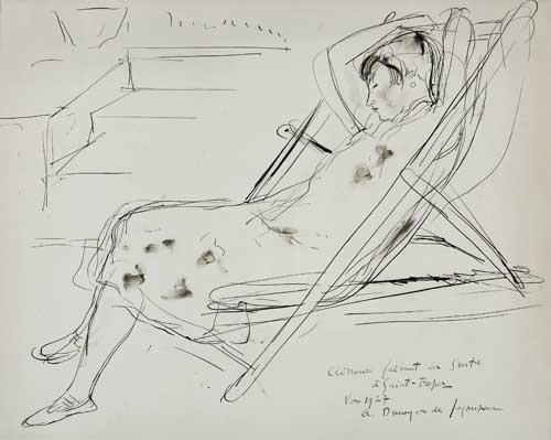 Appraisal: ANDR DUNOYER DE SEGONZAC Femme en repos Pen and ink