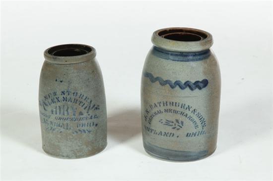 Appraisal: TWO STONEWARE CANNING JARS American nd half- th century Stenciled