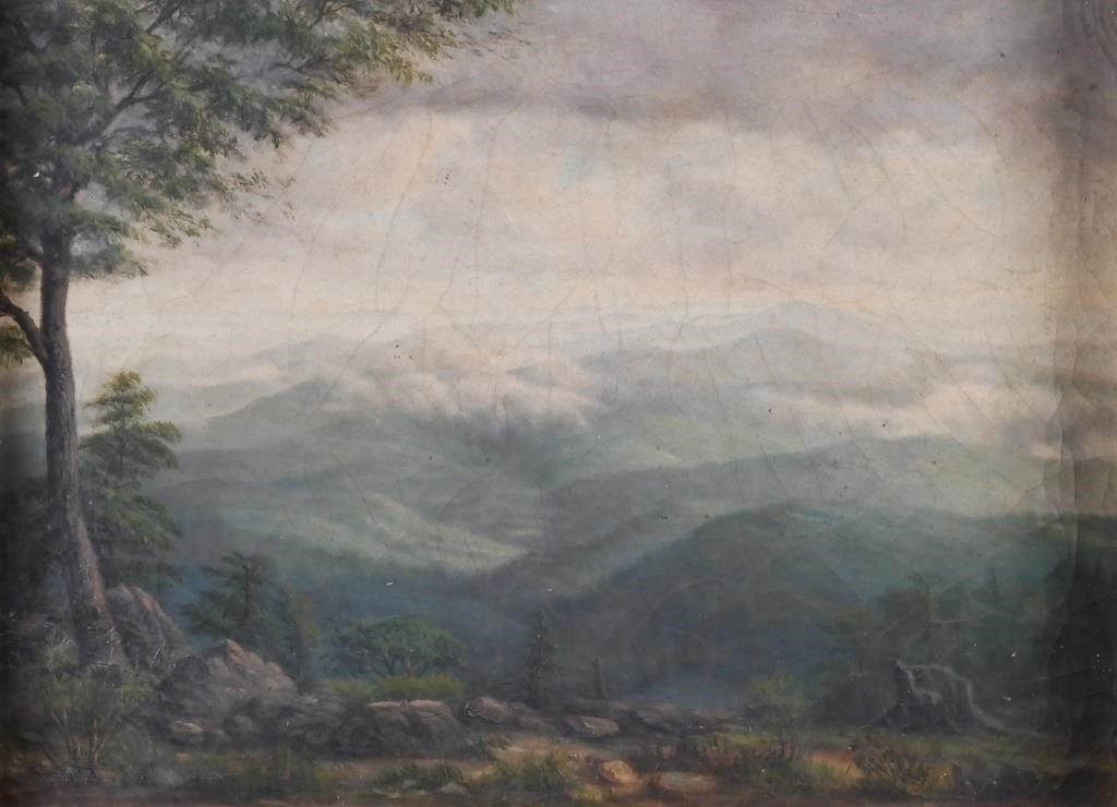 Appraisal: th century Hudson River American School landscape painting of mountains