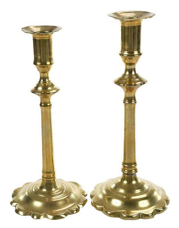 Appraisal: Pair George III Brass Petal Base Candlesticks British th century