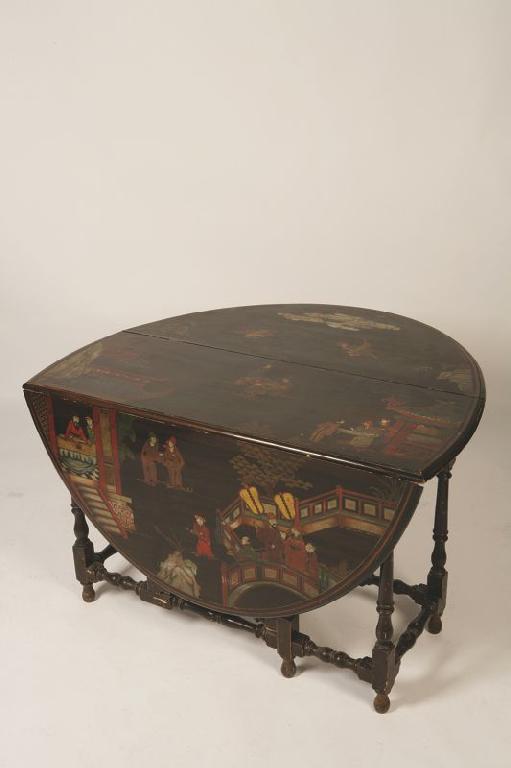 Appraisal: A WILLIAM AND MARY STYLE GATELEG TABLE decorated in polychrome