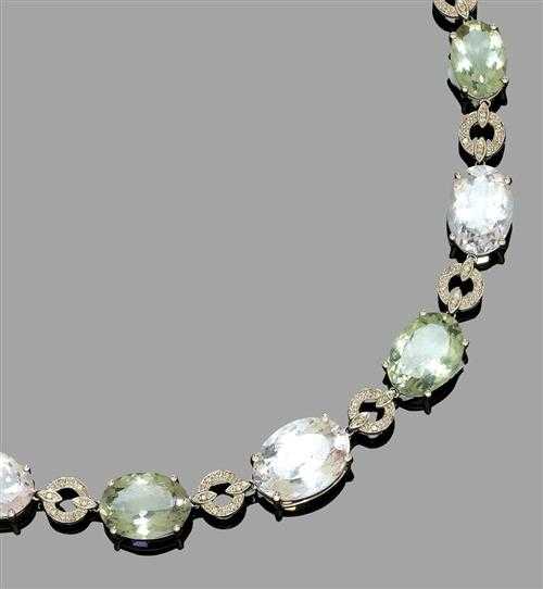 Appraisal: KUNZITE PRASIOLITE AND DIAMOND NECKLACE White gold Very decorative necklace