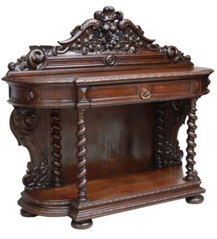 Appraisal: French Renaissance Revival oak console server th c having raised