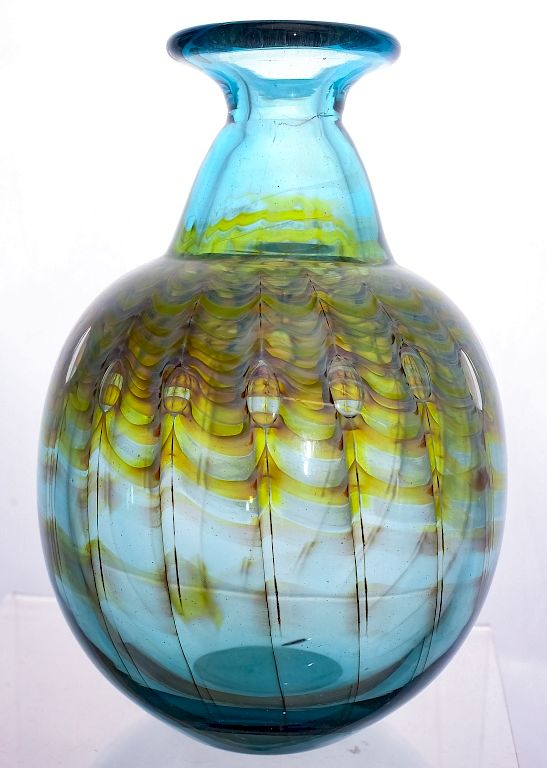 Appraisal: Signed Studio Art Blown Glass Captured Bubble Vase Signed art