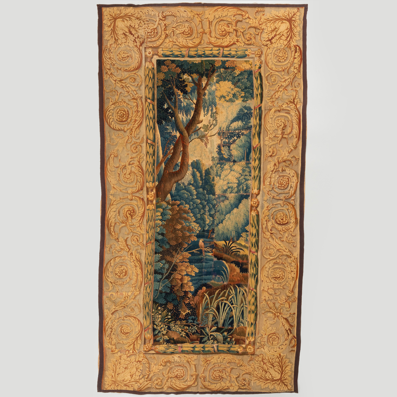 Appraisal: NEAR PAIR OF FRAGMENTARY FLEMISH VERDURE TAPESTRY PANELS Partially lined