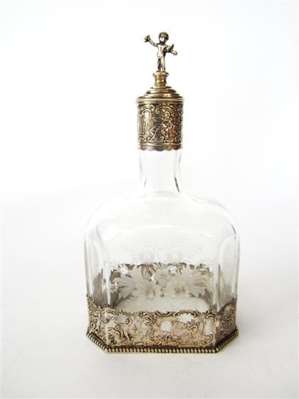 Appraisal: Continental silver and etched glass decanter th th century