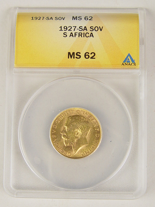 Appraisal: South Africa British Sovereign Gold Coin ANACS certified and graded