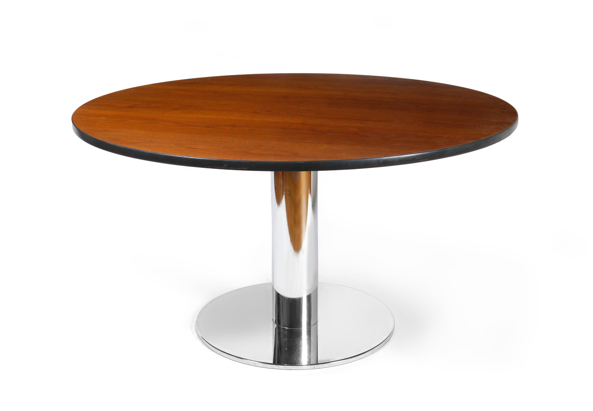 Appraisal: HERMAN MILLER CHROME PEDESTAL BASE TABLE The white round top