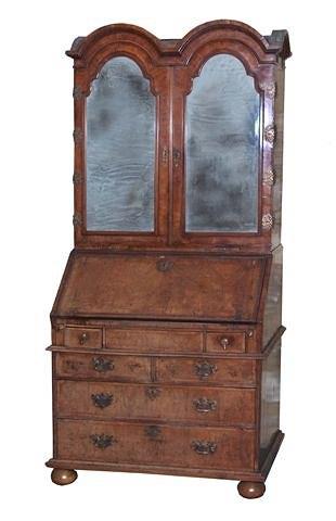 Appraisal: AN TH CENTURY WALNUT BUREAU BOOKCASE the upper half with