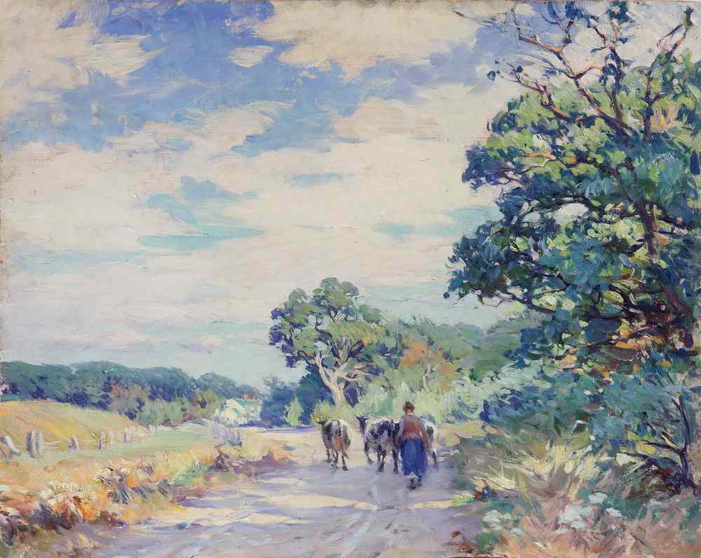 Appraisal: OOB - Woman Herding Cows Down Country Lane by Mabel