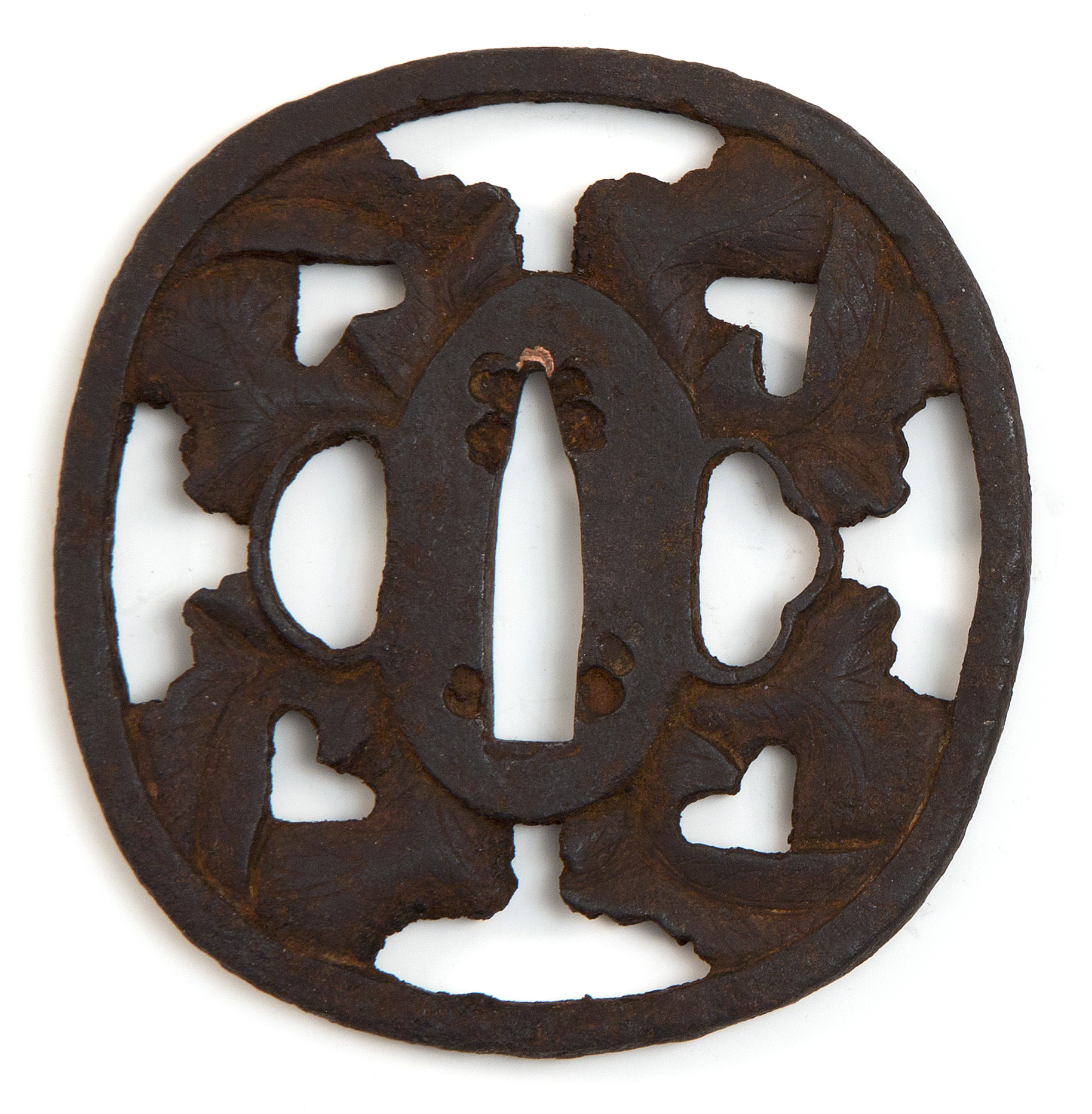 Appraisal: IRON NADE-GAKU HOKEI-FORM TSUBA th CenturyWith openwork leaf design Length