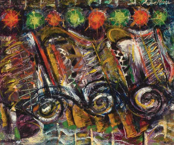 Appraisal: AUGUST MOSCA American - ''Motion and Speed'' oil on canvas