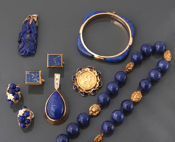 Appraisal: A collection of lapis lazuli diamond gem-set gold and costume