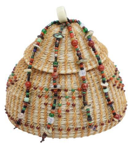 Appraisal: Native American woven horsehair and waxed thread miniature basket attributed