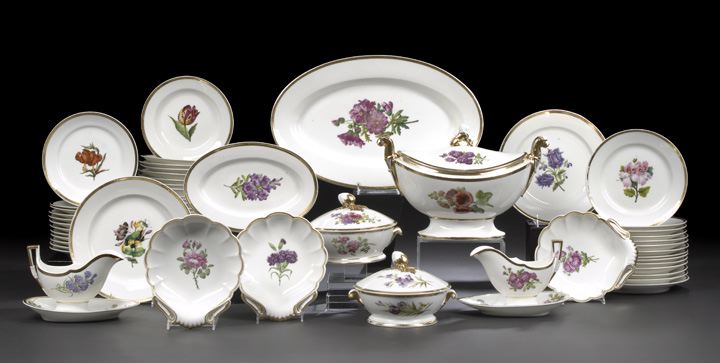 Appraisal: Fifty-Nine-Piece Honore Paris Gilt-Banded and Floral-Decorated Porcelain Partial Dinner Service