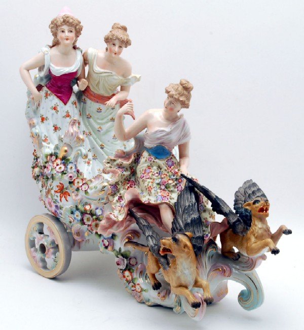 Appraisal: Large porcelain figure of three ladies riding in an ornate