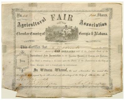 Appraisal: Georgia Agricultural Fair stock certificate for one share in the