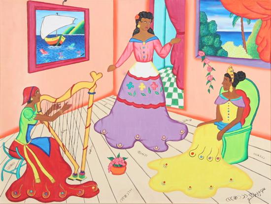 Appraisal: JEROME POLYCARPE Haitian b WOMAN PLAYING HARP signed and dated