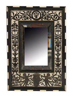 Appraisal: An Italian ebonised and ivory marquetry frame mirror with a