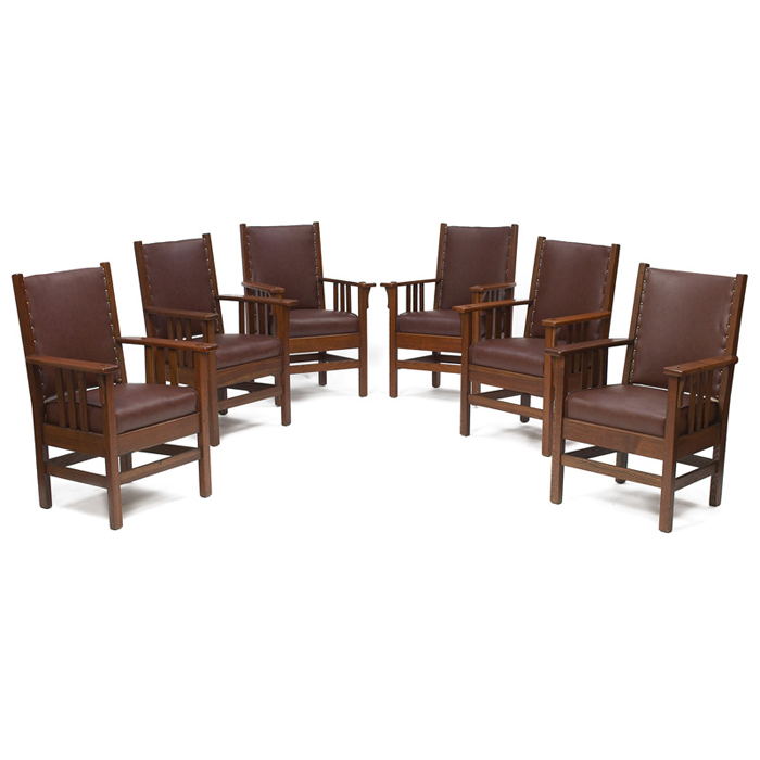 Appraisal: J M Young armchairs set of six three vertical slats