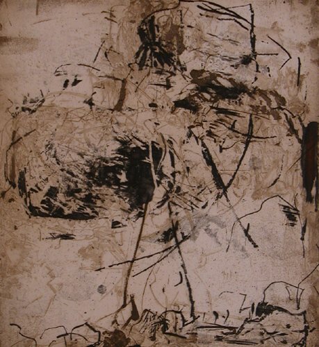 Appraisal: Untitled Abstract with Brown Tans and Blacks Etching and aquatint