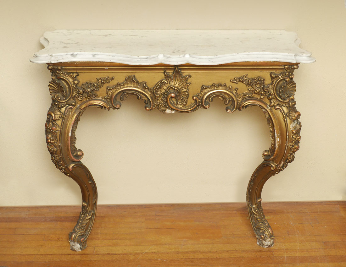 Appraisal: TH CENTURY ROCOCO GILTWOOD GESSO HALL TABLE Carved gilt wood