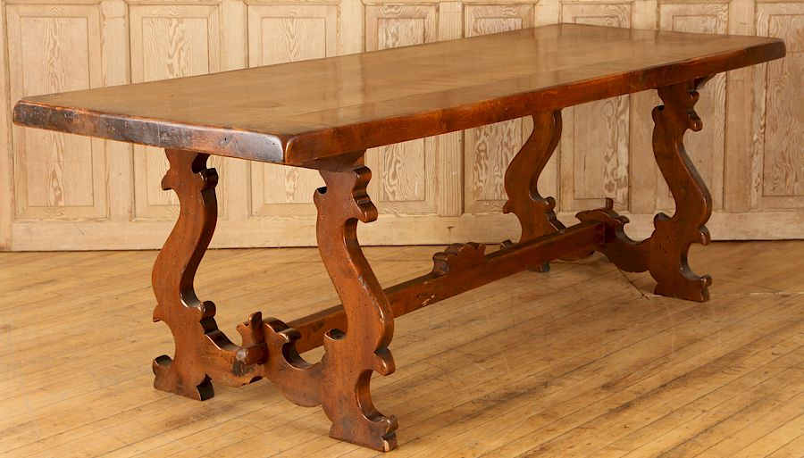 Appraisal: FRENCH WALNUT REFECTORY TABLE SCOLL FORM C A French walnut