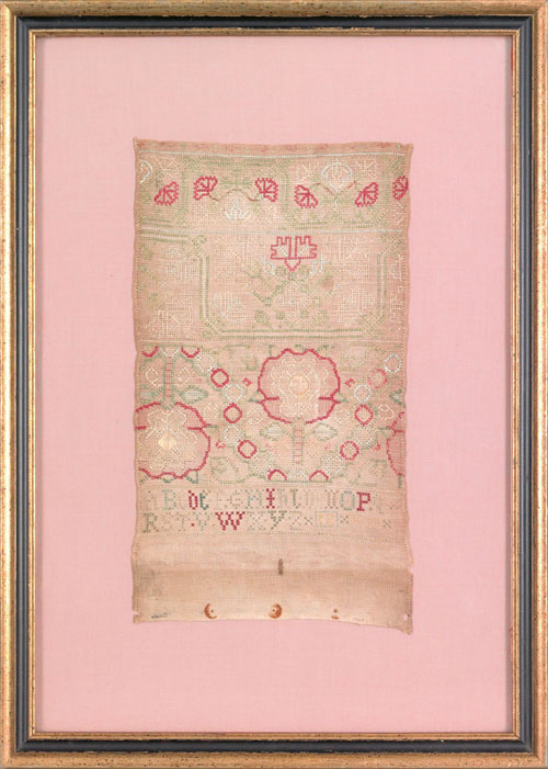 Appraisal: English silk on linen sampler of American interest dated and