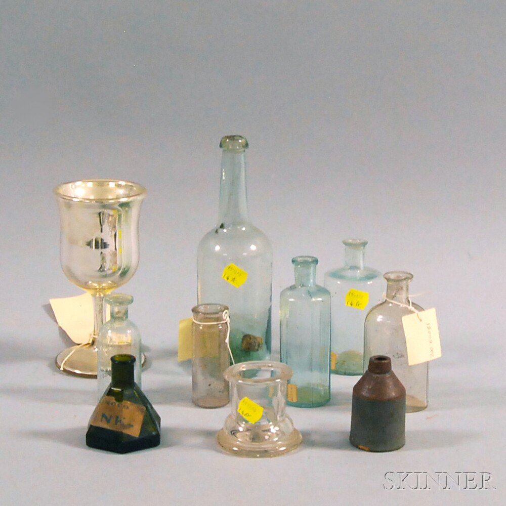 Appraisal: Ten Early Mostly Glass Bottles including a silver lustre cup