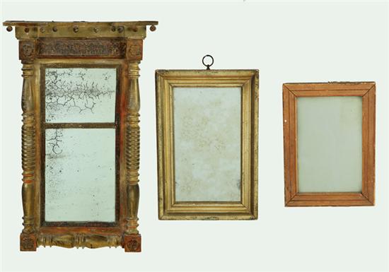 Appraisal: THREE MIRRORS American th century pine Gilt frame Wear ''h