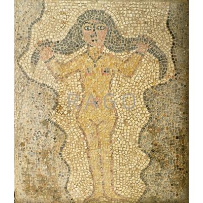 Appraisal: BYZANTINE STYLE MOSAIC PANEL Depicting a nude woman likely Assyrian