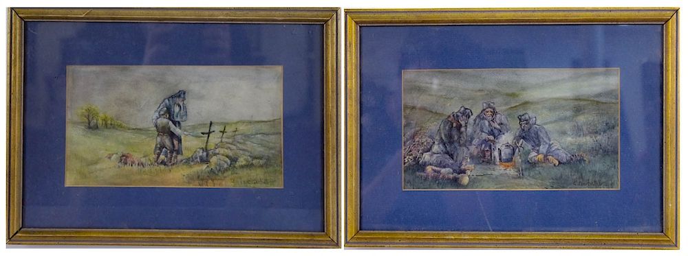 Appraisal: Pr Russian Mystery Artist Signed Watercolors Pair of mystery artist