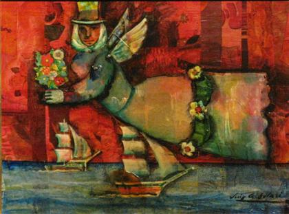 Appraisal: LUIS A SOLARI uraguayan - two paintings ANGEL WITH SHIPS