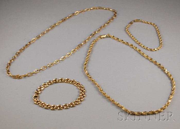 Appraisal: Four kt Gold Chain Items two necklaces and two bracelets