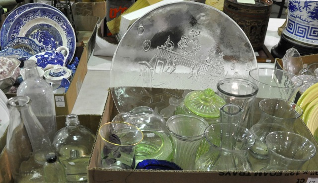 Appraisal: Two Bxs GlasswareIncluding vases depression glass and bottles