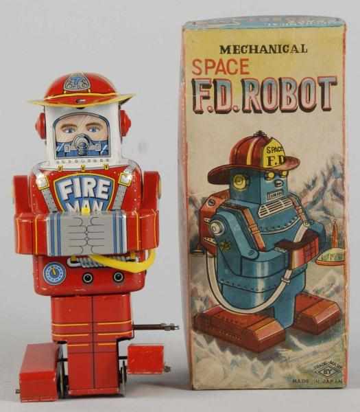 Appraisal: Tin Litho Fire Department Robot Wind-Up Toy Description Japanese Working