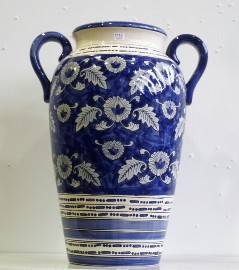 Appraisal: A large twin handled blue and white vase