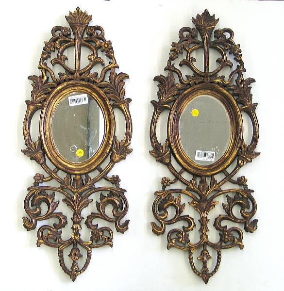 Appraisal: A pair of Italian Neoclassical style giltwood mirrors modern height