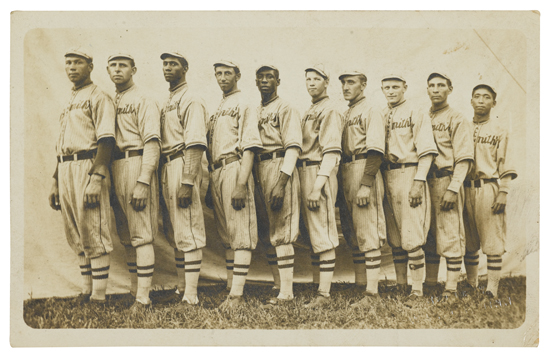 Appraisal: BASEBALL--BARNSTORMING Postcard of the All Nations team Silver chloride real