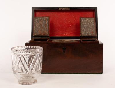 Appraisal: A th Century mahogany tea caddy containing a mixing bowl