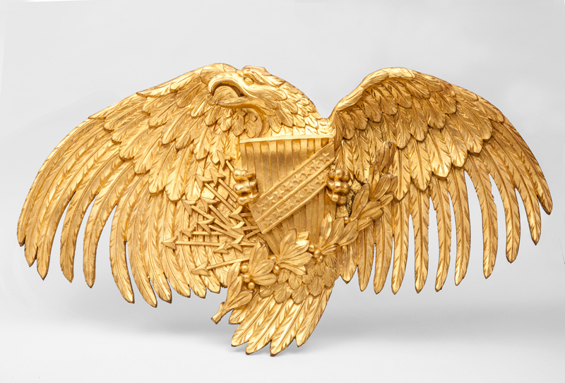 Appraisal: TWO AMERICAN GILTWOOD PLAQUES IN THE FORM OF EAGLES x