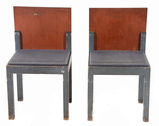 Appraisal: A pair of painted modernist Rietvald style chairs painted red