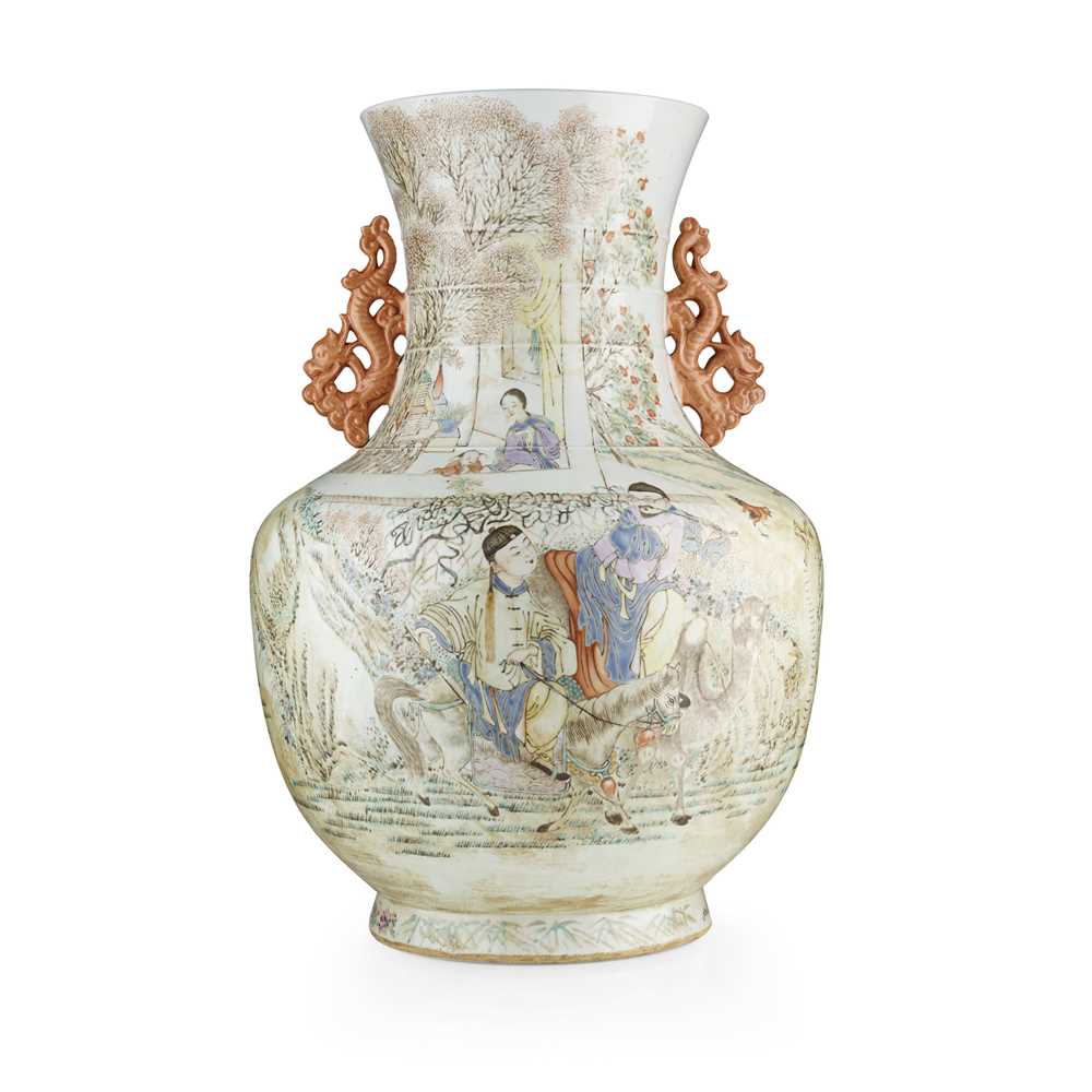 Appraisal: LARGE BOTTLE 'HORSE' VASE QING DYNASTY TH CENTURY supported on