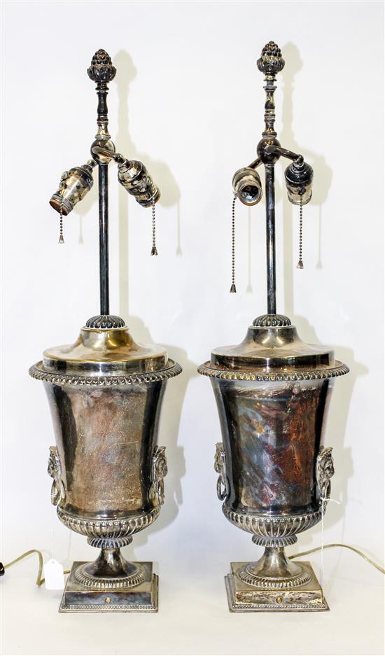 Appraisal: Sale Lot A Pair of Silver-Plate Urns Mounted as Lamps