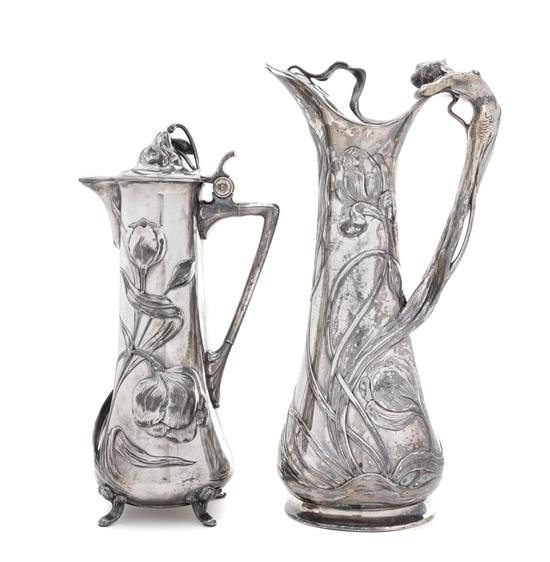 Appraisal: Sale Lot Two German Art Nouveau Silver-Plate Wine Jugs wmf