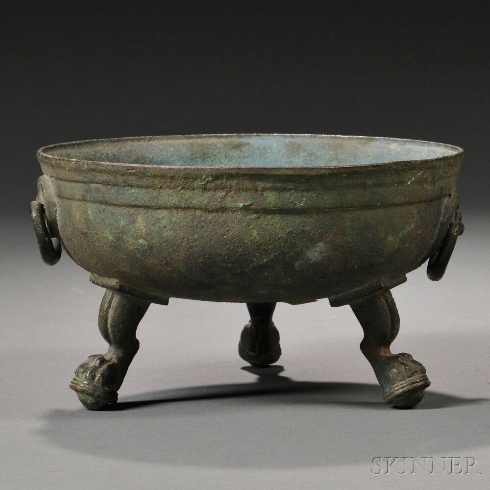 Appraisal: Bronze Censer China the circular body with two ruyi-form handles