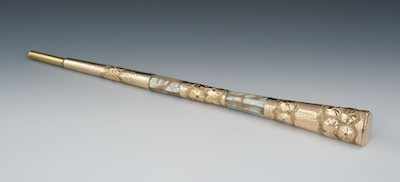 Appraisal: A Victorian Gold Filled and Mother-of-Pearl Parasol Handle Of triangular