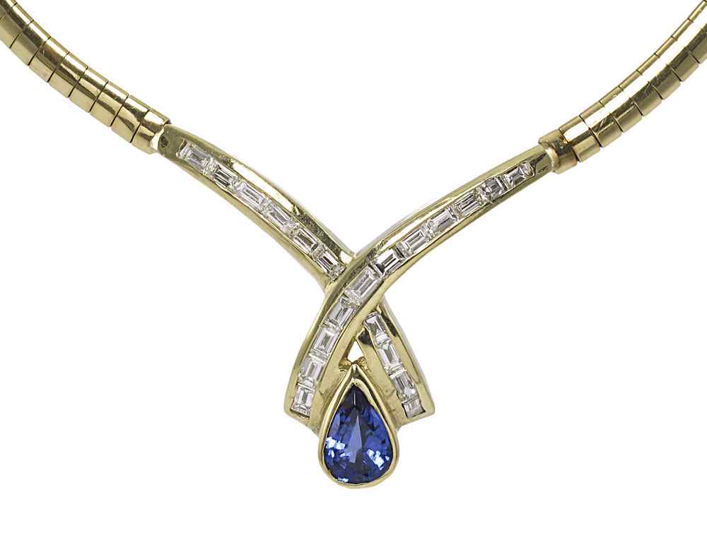 Appraisal: Ct TANZANITE AND DIAMOND NECKLACE K yellow gold necklace contains